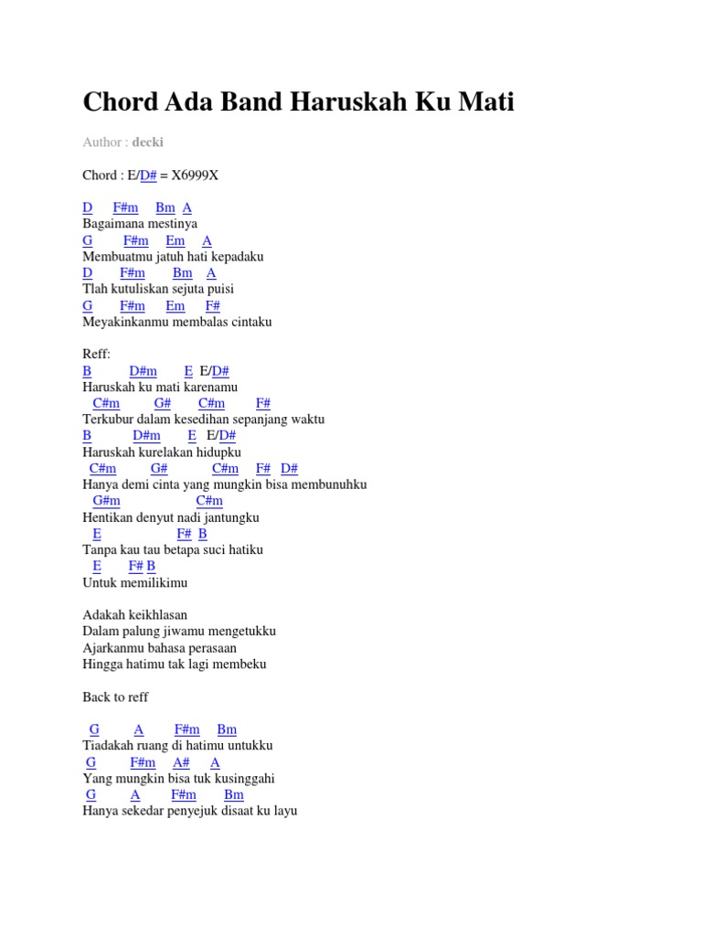 Chord Haruskah Ku Mati Original
