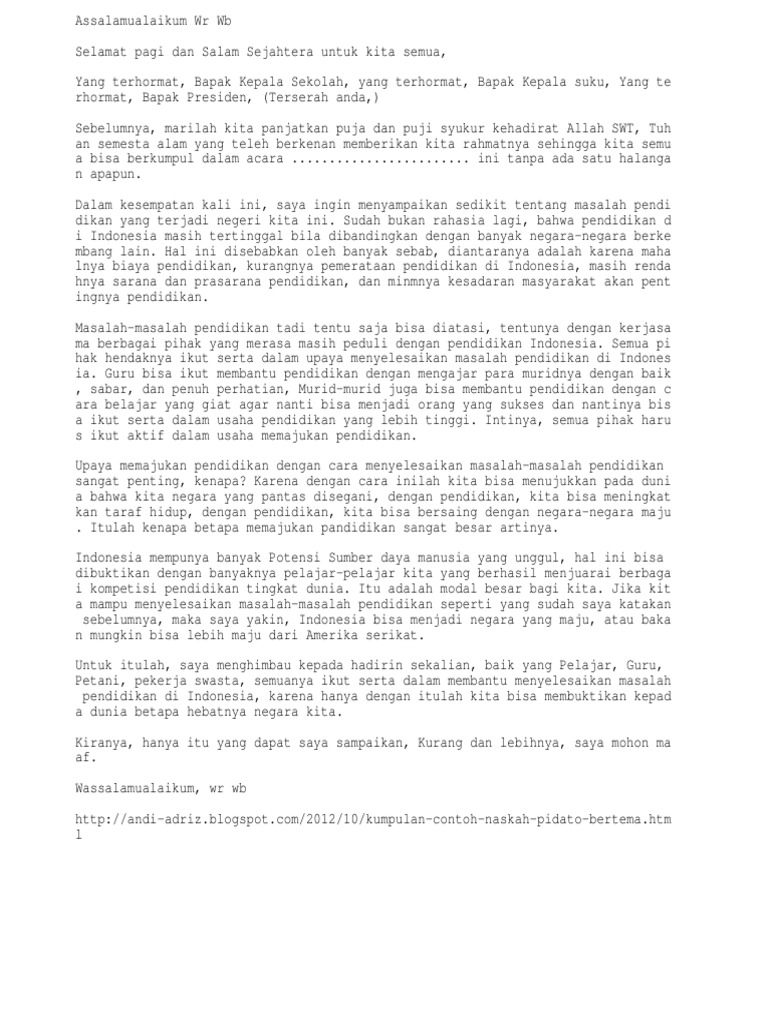 Pidato Bertema Pendidikan