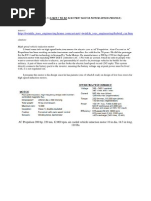 Tesla Model S Electric Motor Specifications Electric