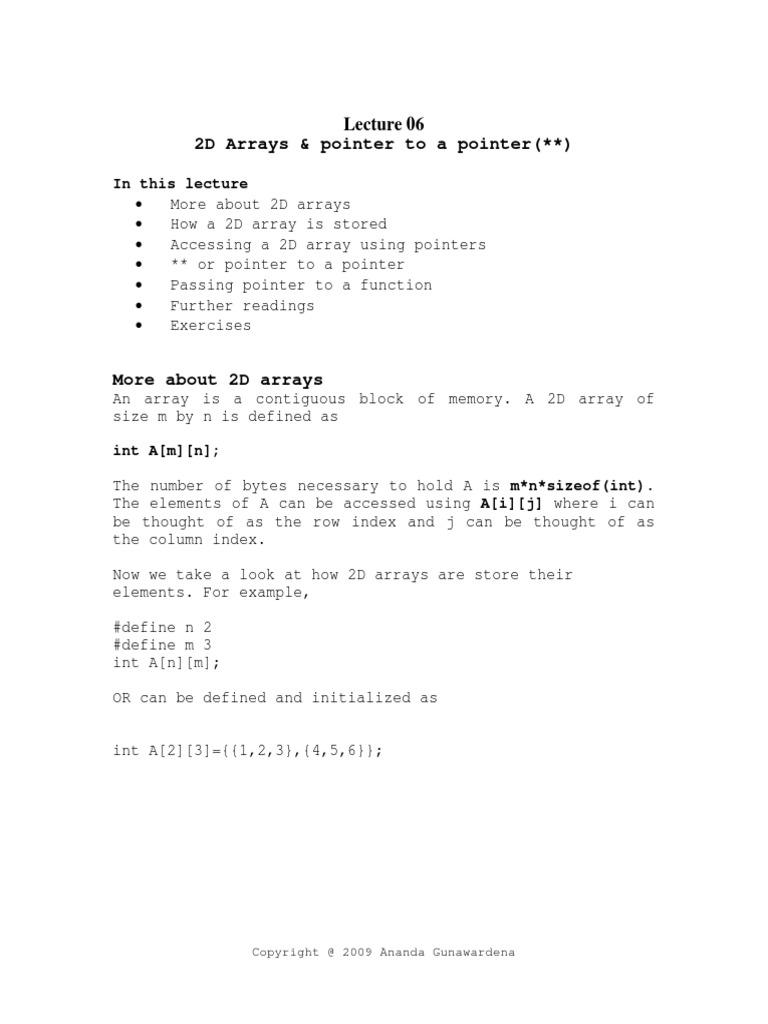 Lecture 06 - Pointer To A Pointer PDF | PDF