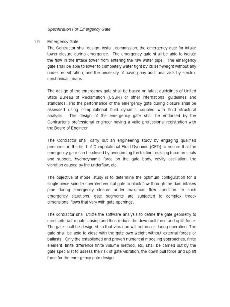 Emergency Gate Specification | PDF | Computational Fluid Dynamics ...