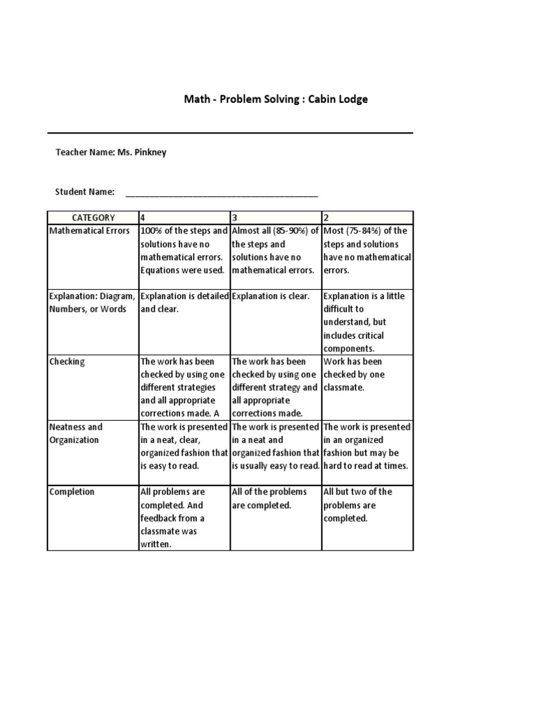 Math Problem Solving Rubric | PDF | Career & Growth