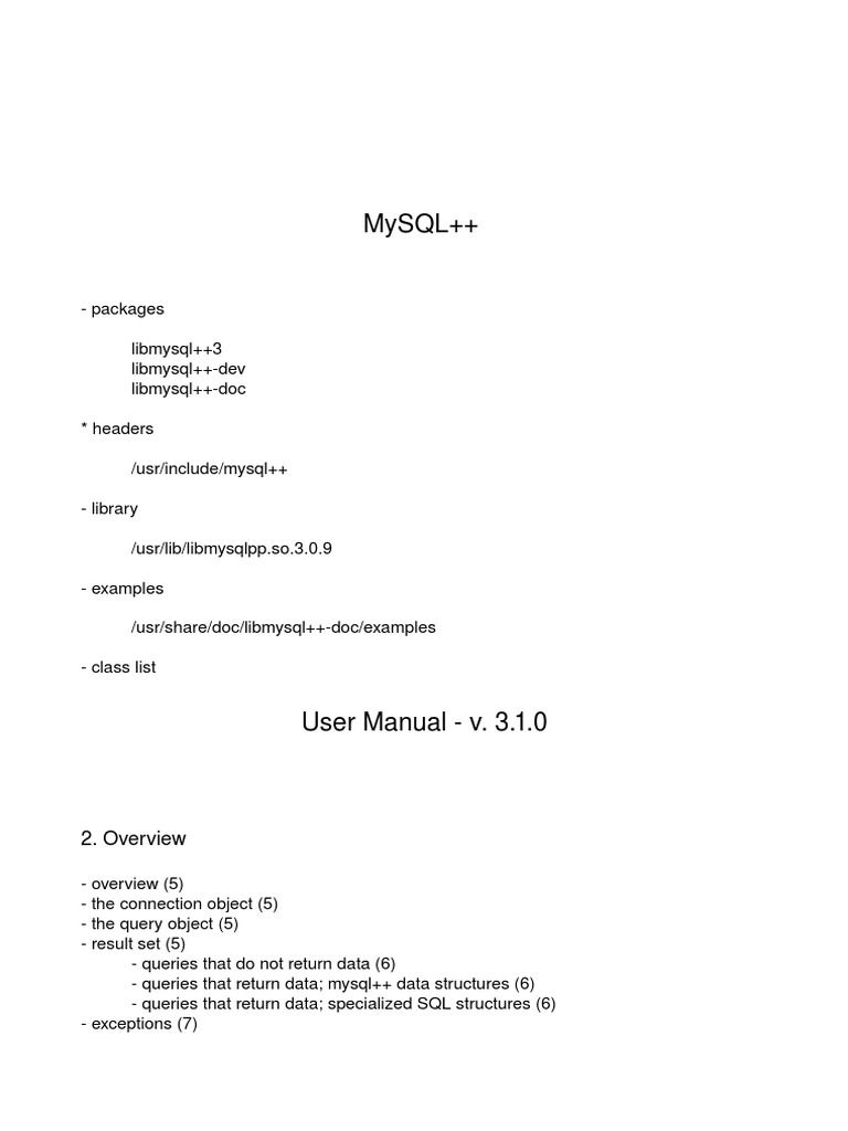 MySQL++ User Manual and Tutorial | PDF | Computers