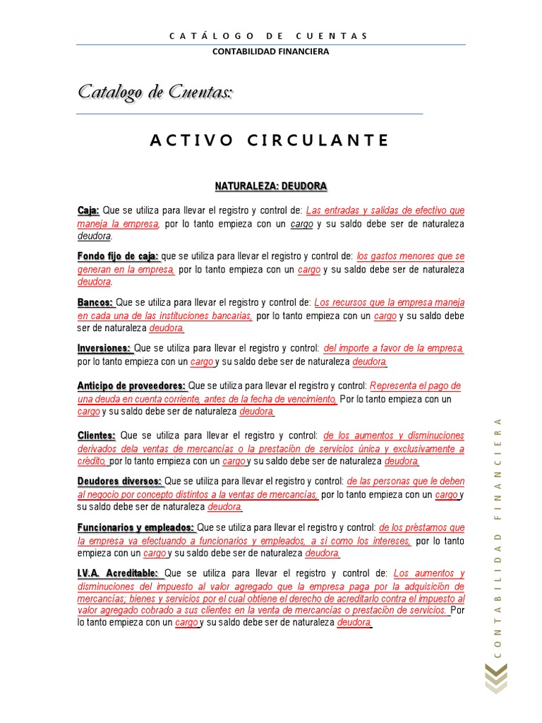 Catálogo de Cuentas Contables | PDF | Contabilidad | Bancos