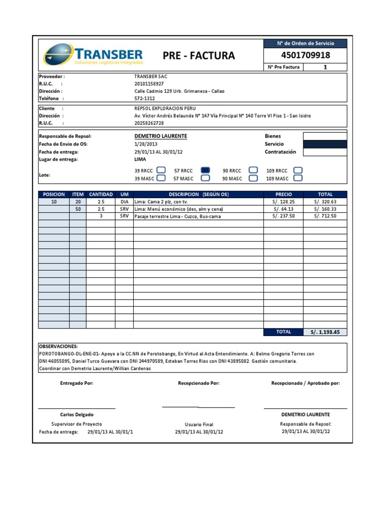Modelo de Orden de Servicio (Formato) Negocios