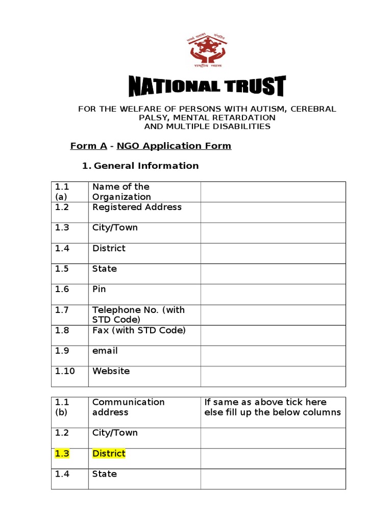 NGO Application Form for Disability Services | PDF | Further Education ...