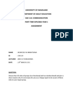 University of Swaziland Department of Adult Education Dae 114: Communication Part-Time Diploma Year 1 Assignment