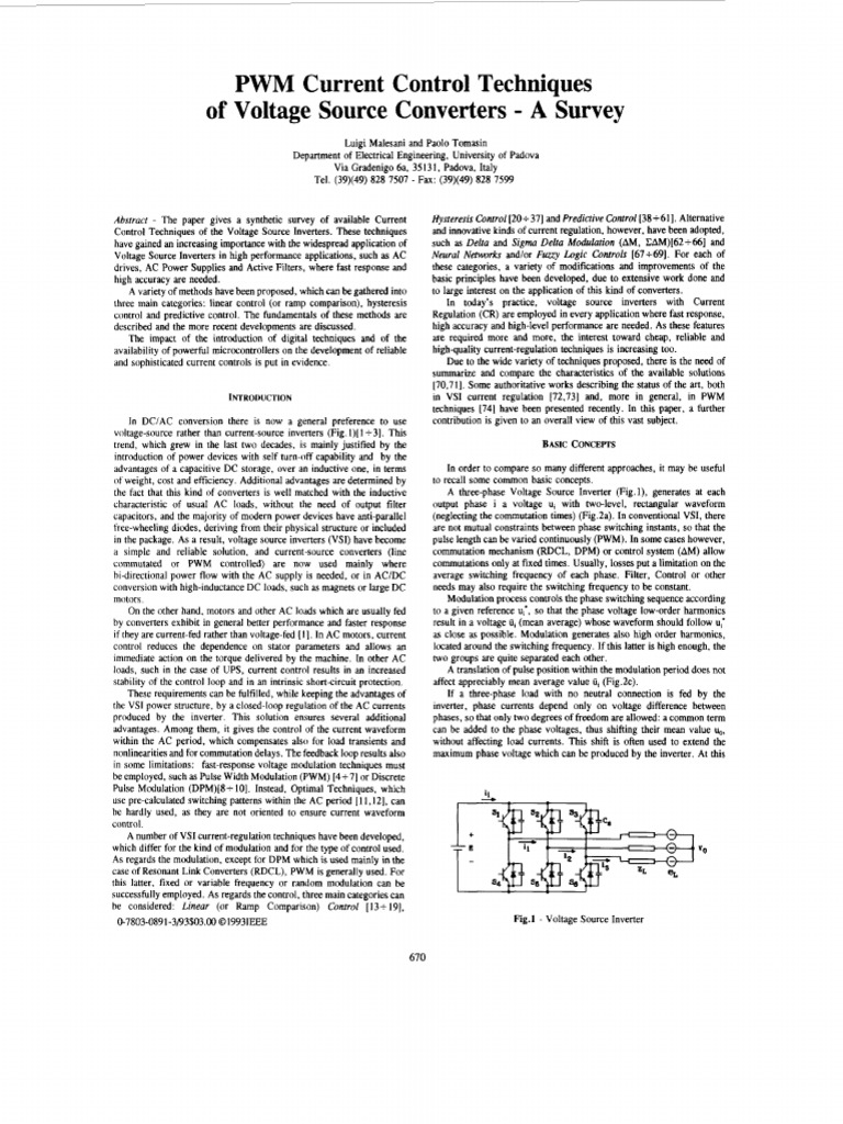 PWM Current Control Techniques of Voltage Source Converters-A Survey ...