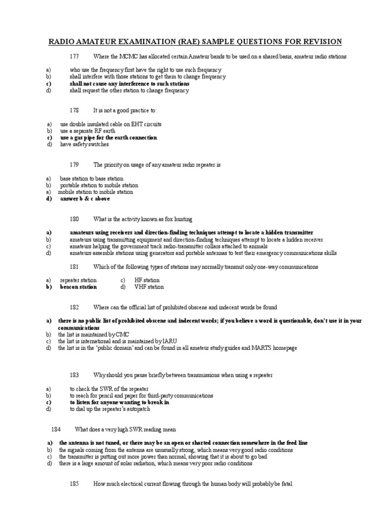 Radio Amateur Examination (Rae) Sample Questions For Revision | PDF ...