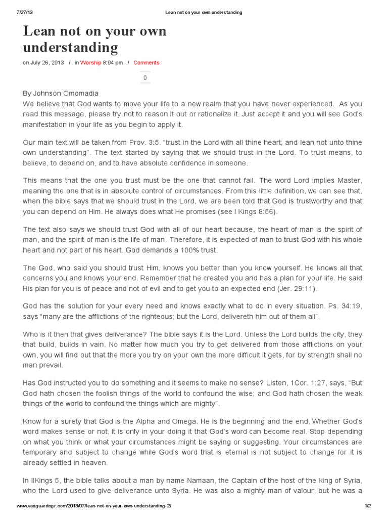 Lean Not On Your Own Understanding | PDF | Prophet | Jesus