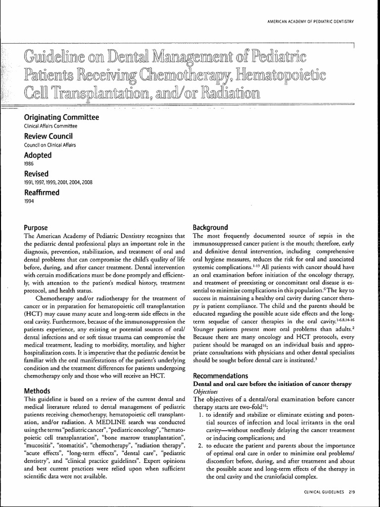 Dental Management Chemotherapy PDF Periodontology Oral Hygiene