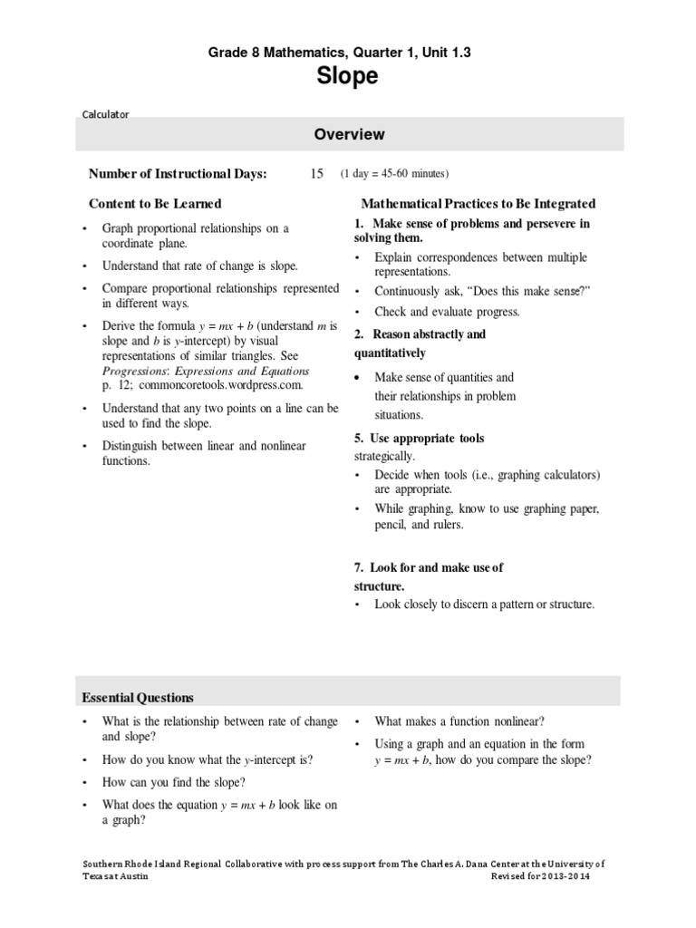 Grade 8 Math: Understanding Slope | PDF | Line (Geometry) | Equations