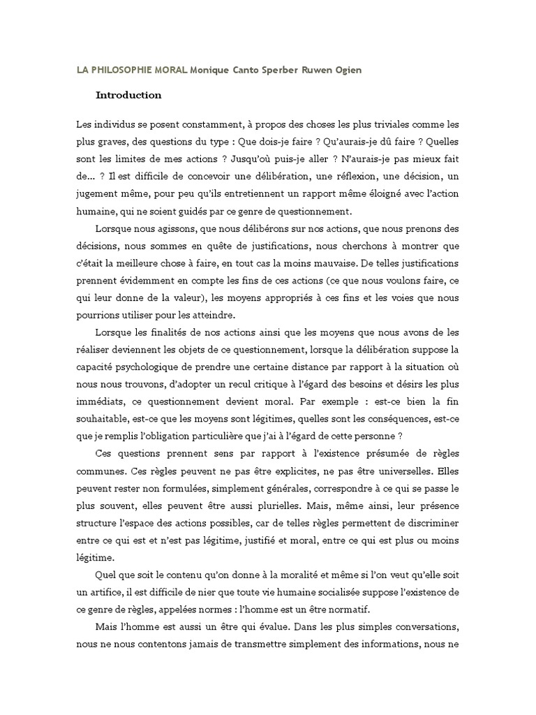 LA PHILOSOPHIE MORAL Monique Canto Sperber Ruwen Ogien ...