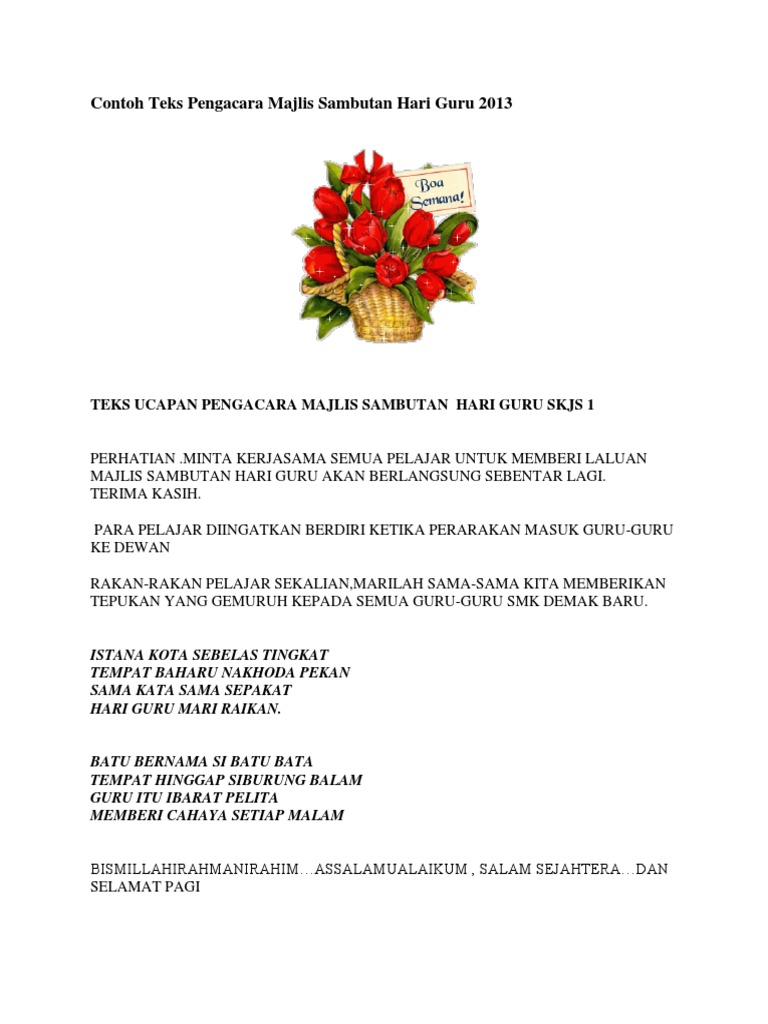 Contoh Teks Pengacara Majlis Sambutan Hari Guru 2013