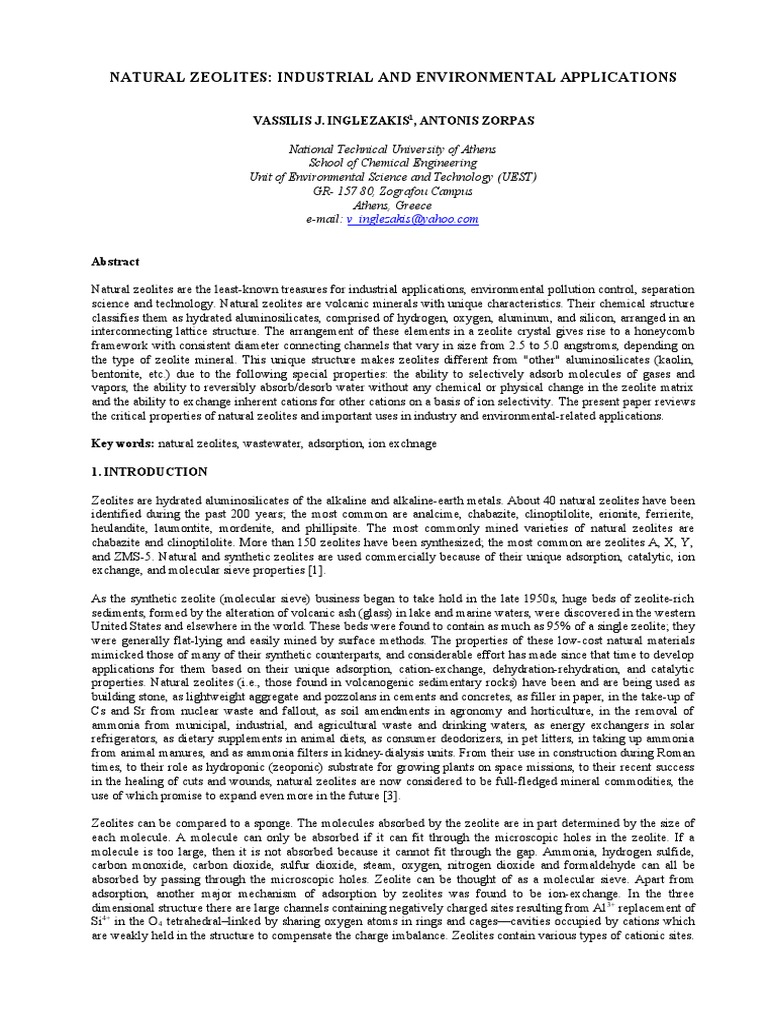 Industrial Applications For Zeolites PDF Zeolite Sewage Treatment