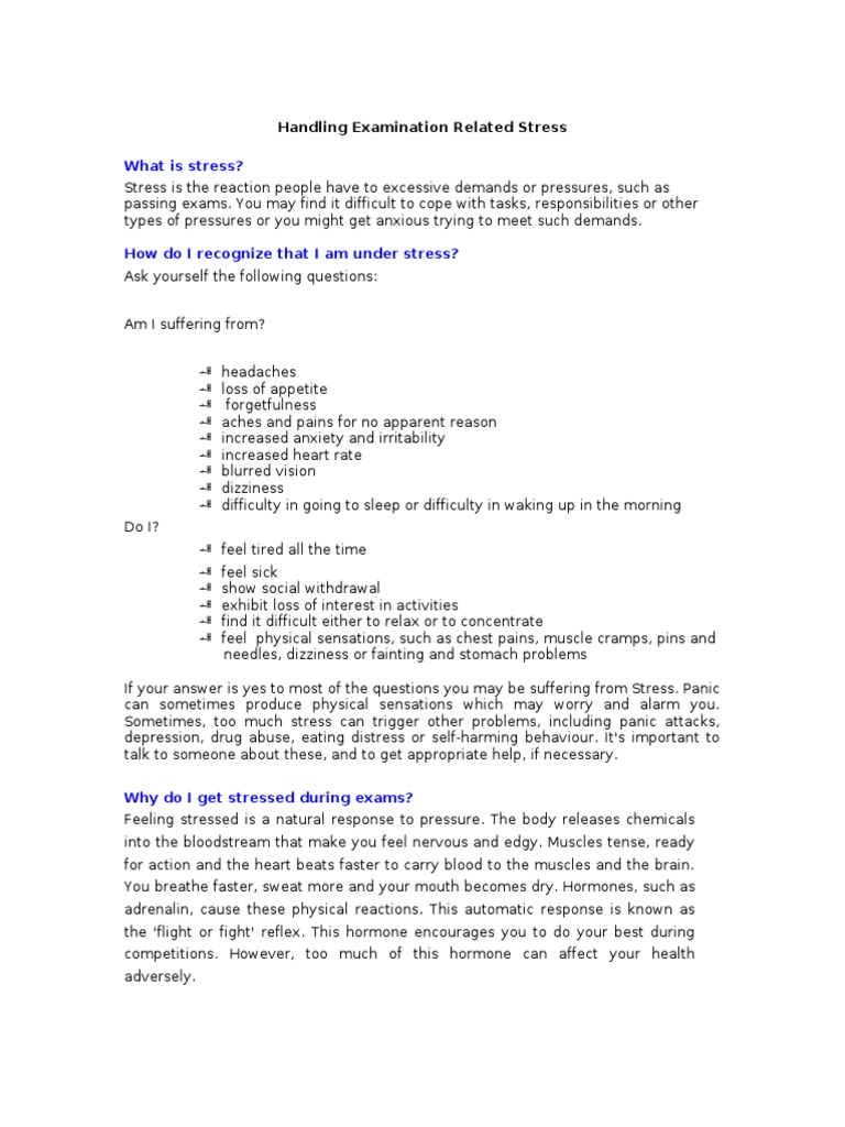 Exam Stress Management Techniques | PDF | Stress (Biology) | Anxiety