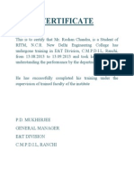 Certificate: P.D. Mukherjee General Manager E&T Division C.M.P.D.I.L, Ranchi