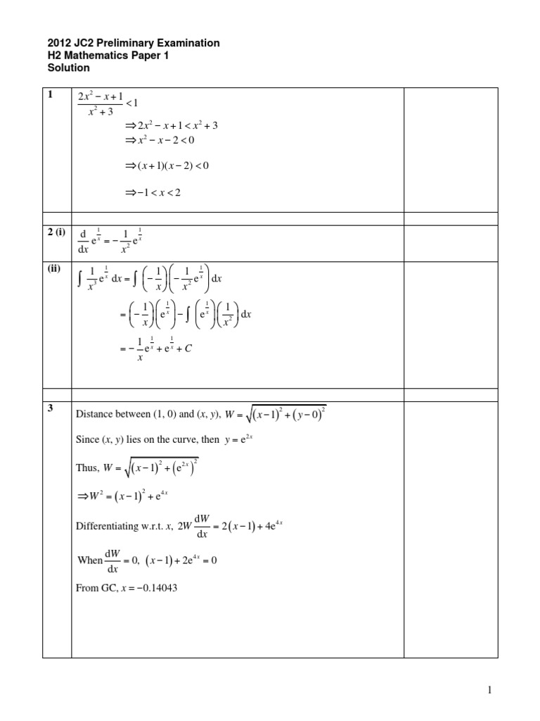 2012 H2 Math Paper 1 Solutions | PDF | Differential Geometry | Physics