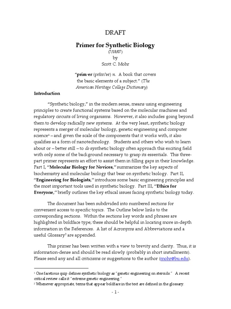 Synthetic Biology Primer PDF