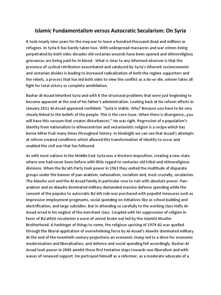 Islamic Fundamentalism Versus Autocratic Secularism On Syria | PDF ...
