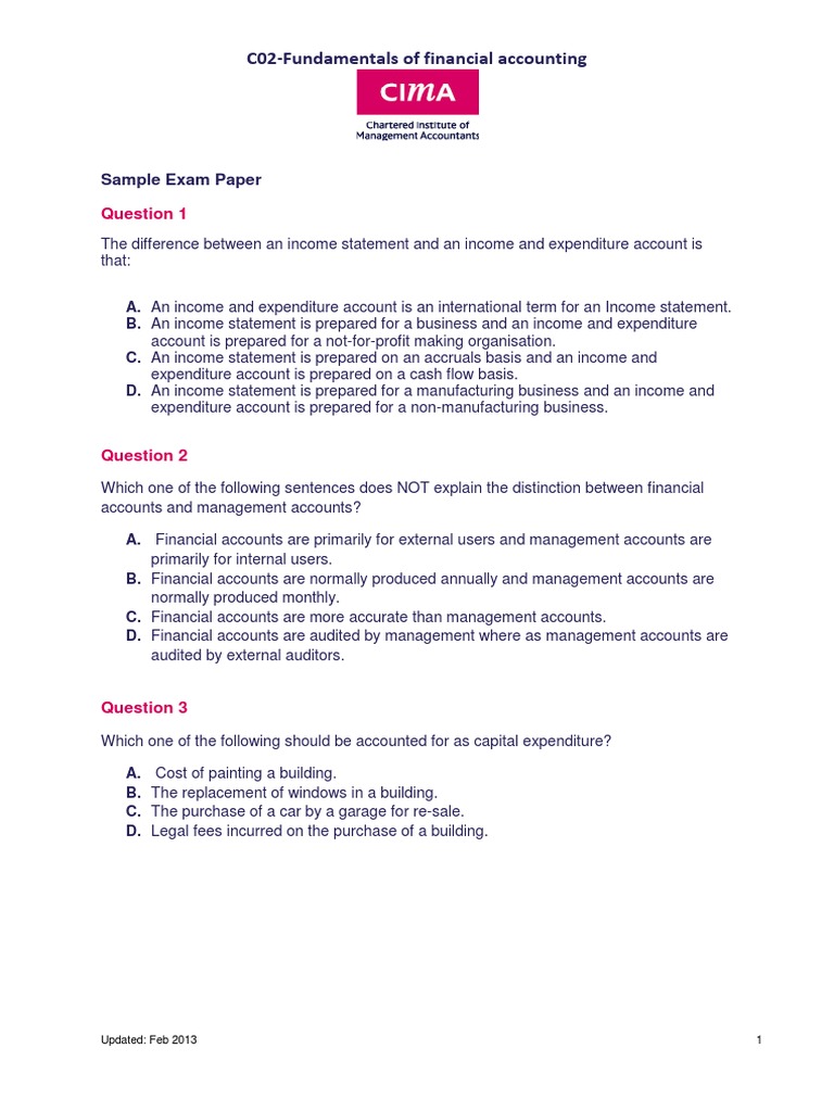 C02-Fundamentals of Financial Accounting: Sample Exam Paper | PDF