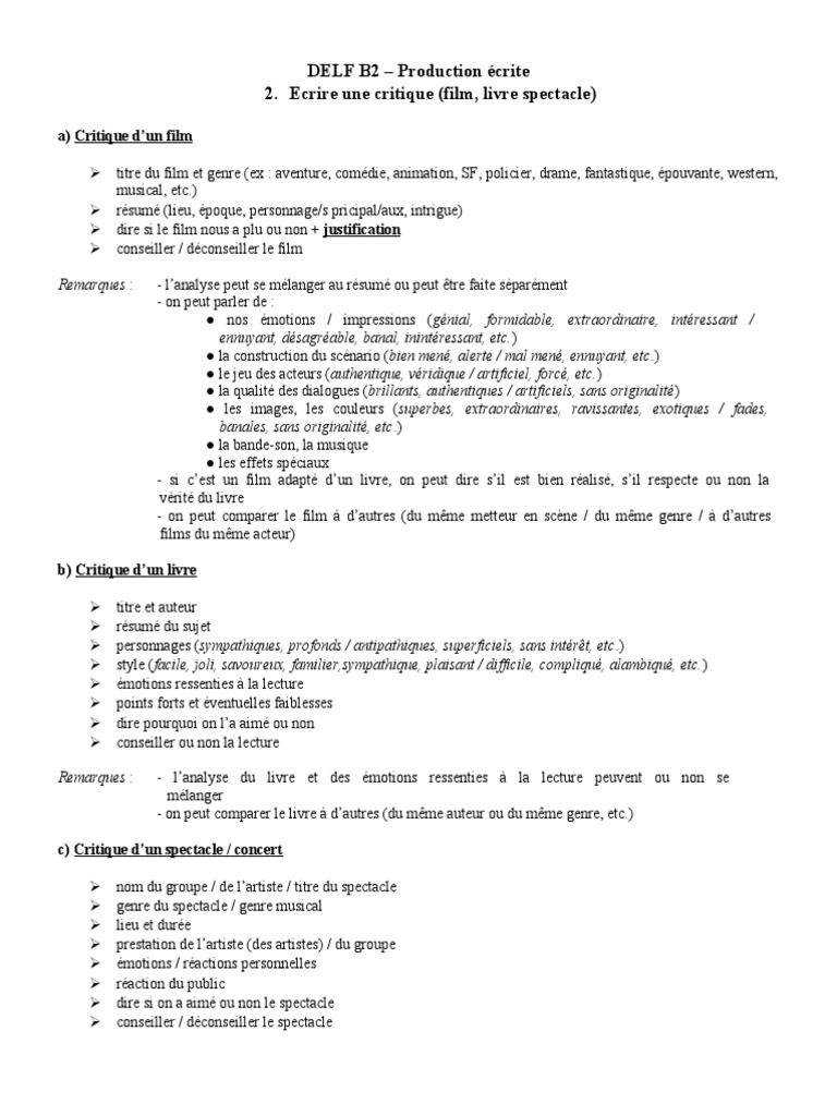 Guide de critique pour DELF B2 | PDF | Art
