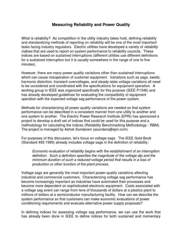 Measuring Reliability and Power Quality | PDF