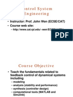 Control System Engineering: - Instructor: Prof. John Wen (ECSE/CAT) - Course Web Site