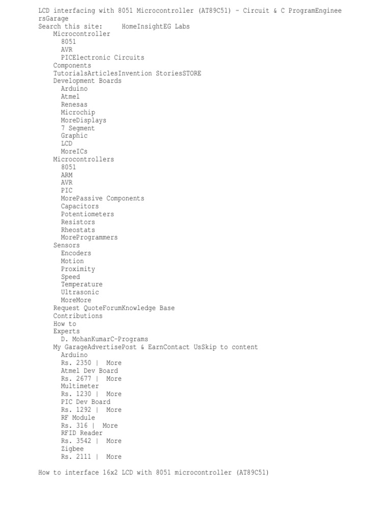 Lcd Interfacing With 8051 Microcontroller At89c51 Circuit C Program Summary Pdf Liquid Crystal Display Microcontroller