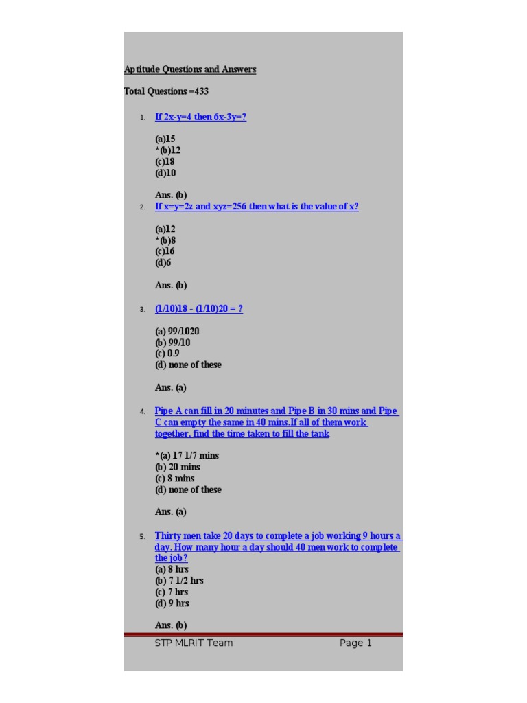 Aptitude Questions and Answers PDF Toll Road Tunnel