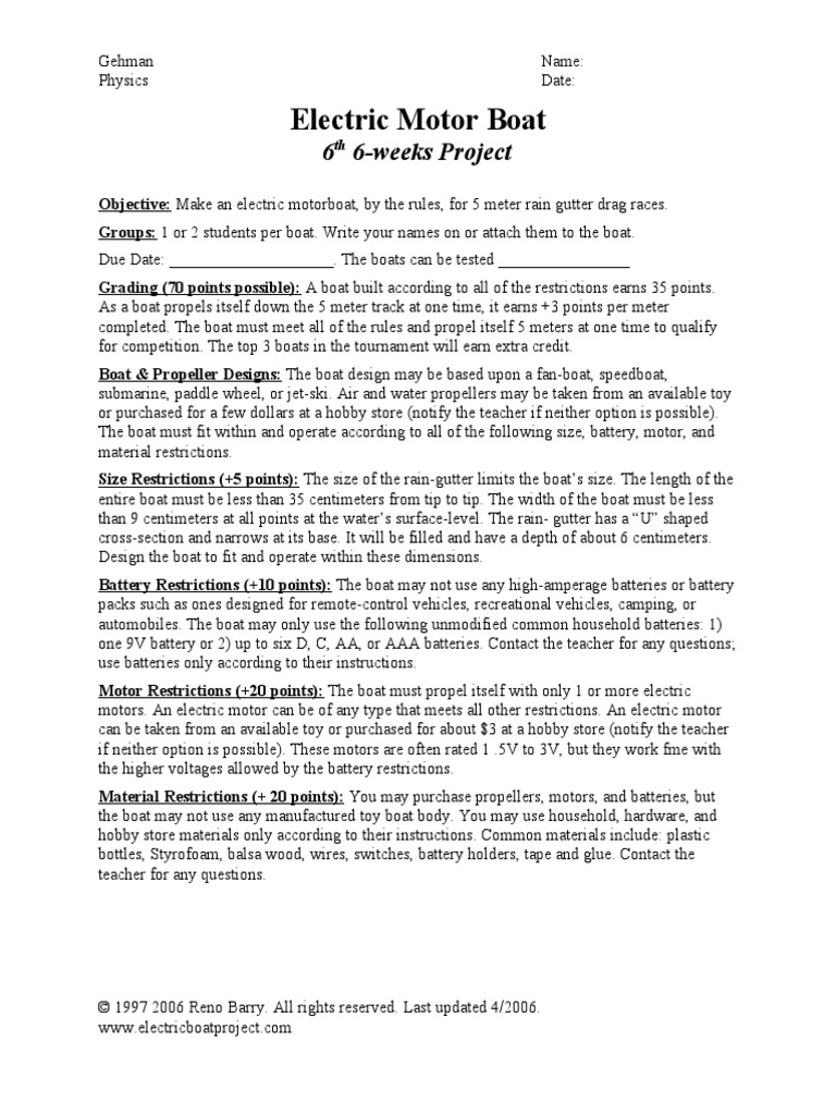 Electric Motor Boat Project PDF Electric Motor Series And