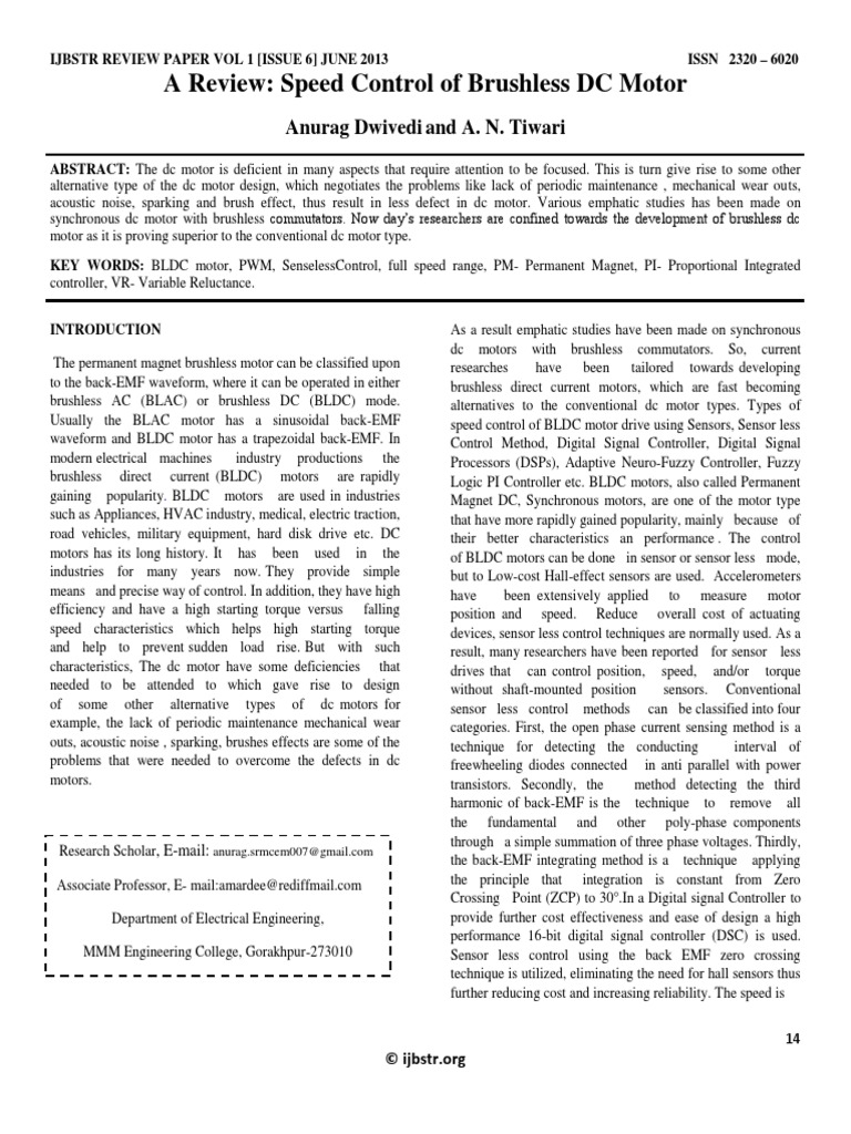 A Review: Speed Control of Brushless DC Motor | PDF | Electric Motor ...