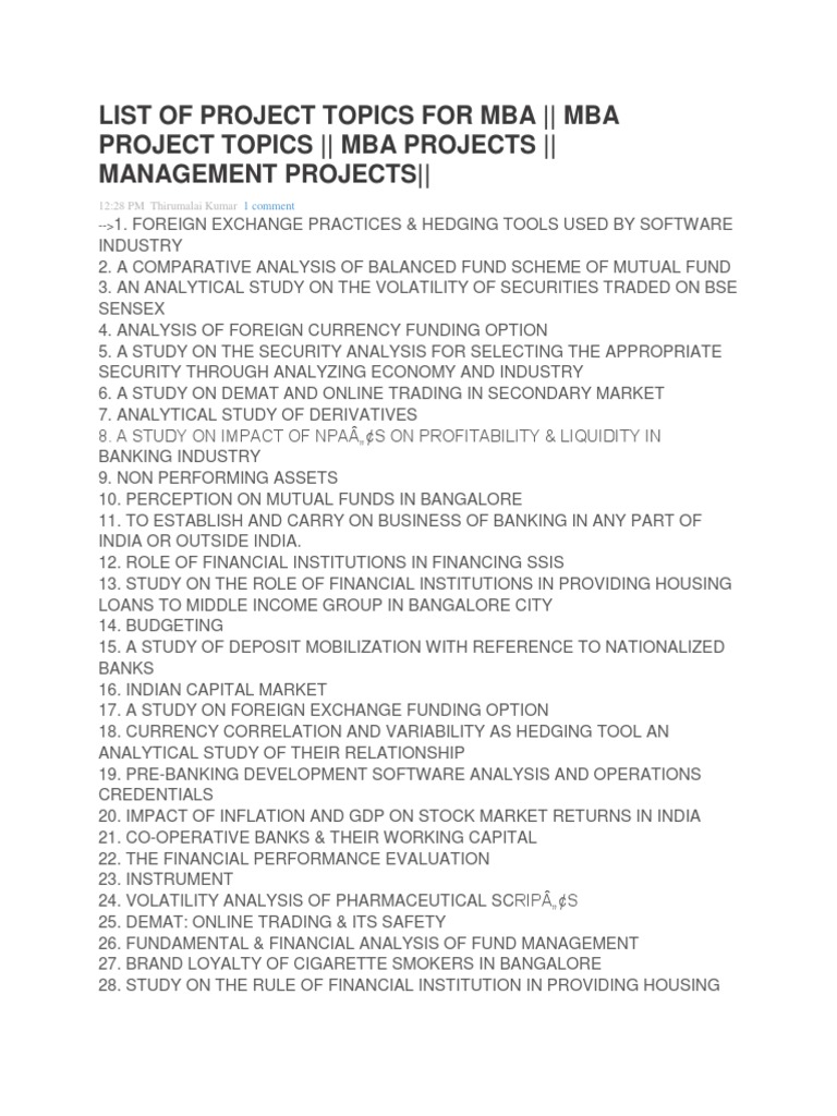 MBA Project Topics in Finance | PDF | Marketing | Banks