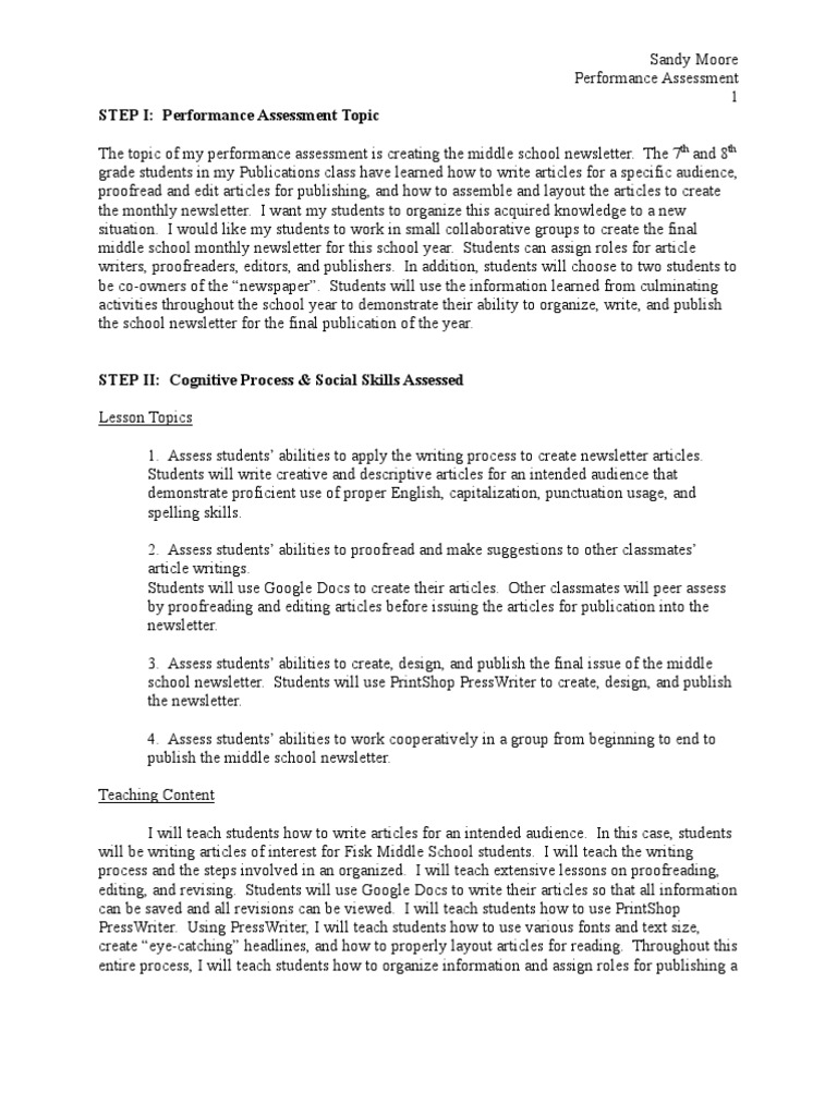 Moore Performance Assessment | PDF | Educational Assessment | Rubric ...