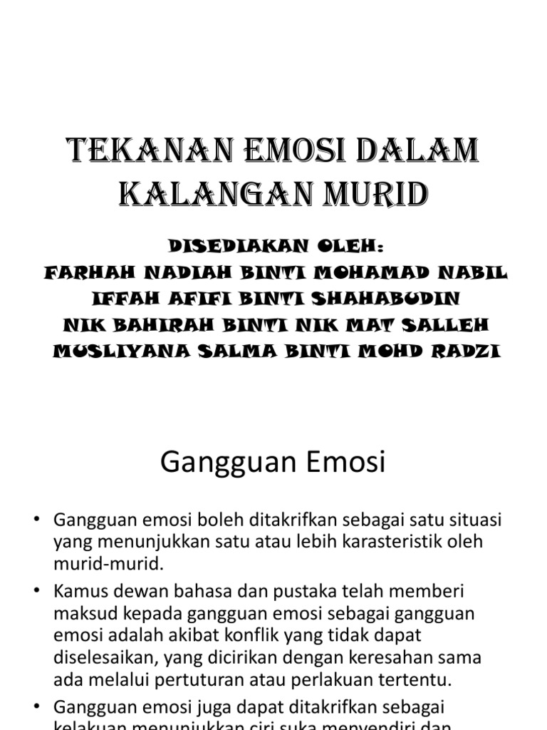 Tekanan Emosi Dalam Kalangan Murid Pdf