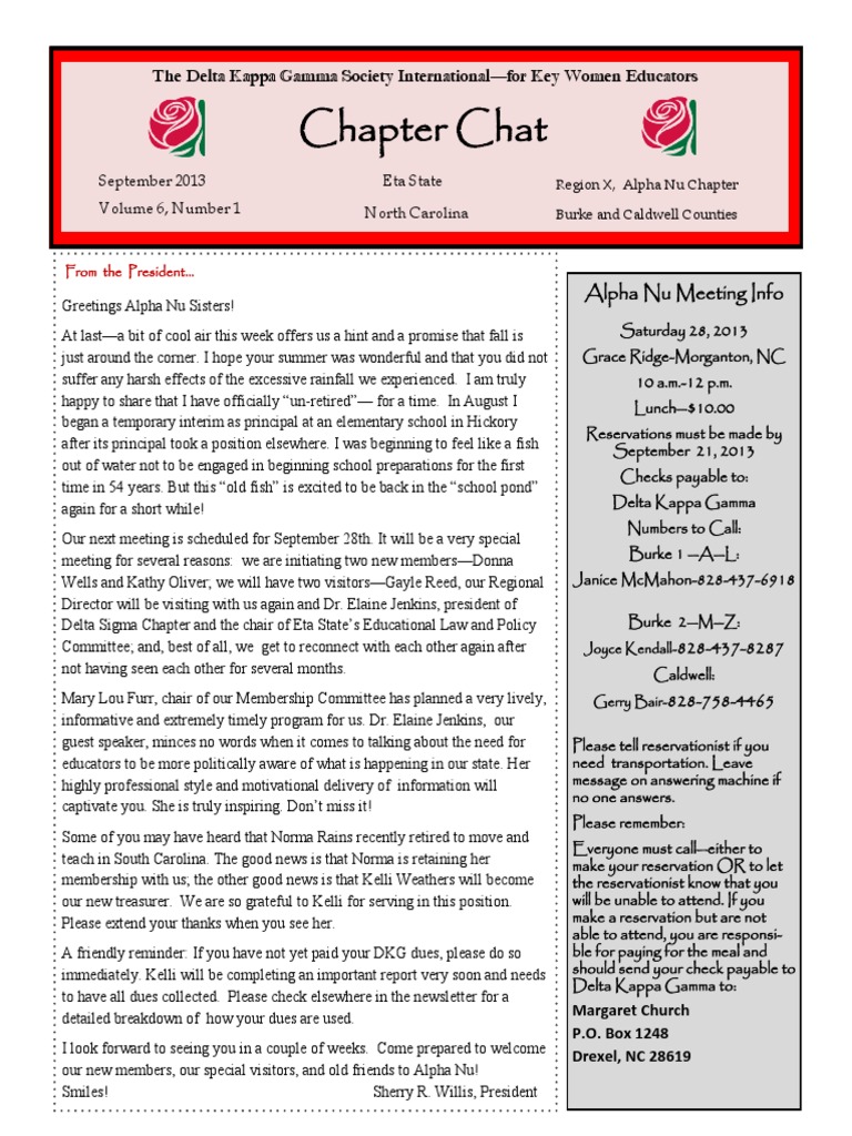Chapter Chat Sept 2013 Volume 6, Number 1 | PDF | Business
