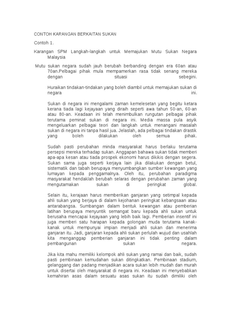 Contoh Karangan Berkaitan Sukan  PDF