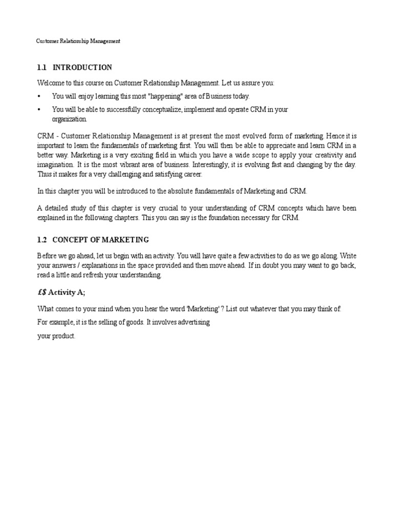 Customer Relationship Management. | PDF | Customer Relationship ...