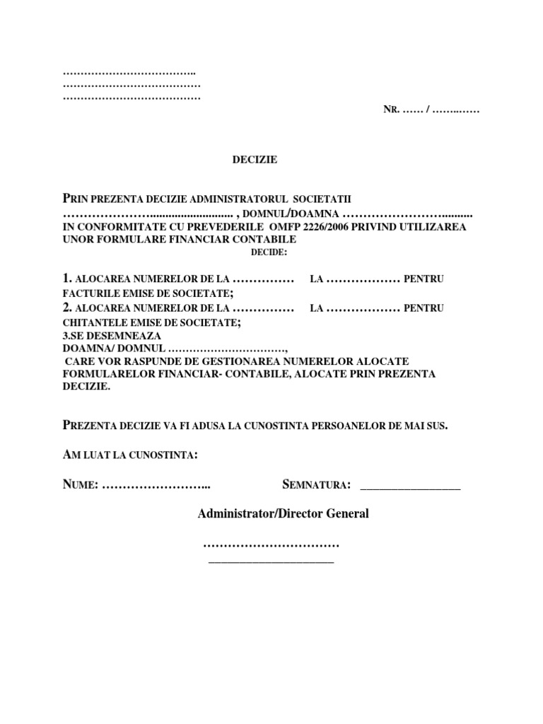 Model Pentru Decizie Alocare Numar Facturi | PDF