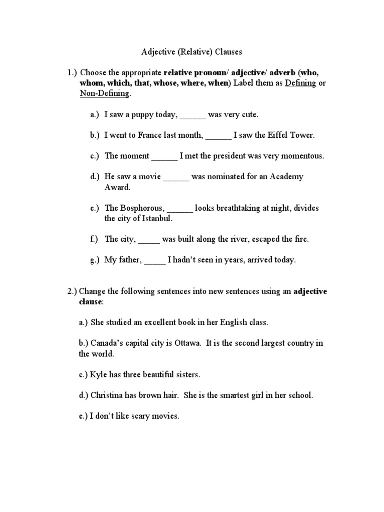 Adjective Clauses Student Version | PDF