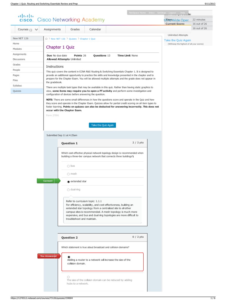 Chapter 1 Quiz Routing and Switching Essentials Review and | PDF ...