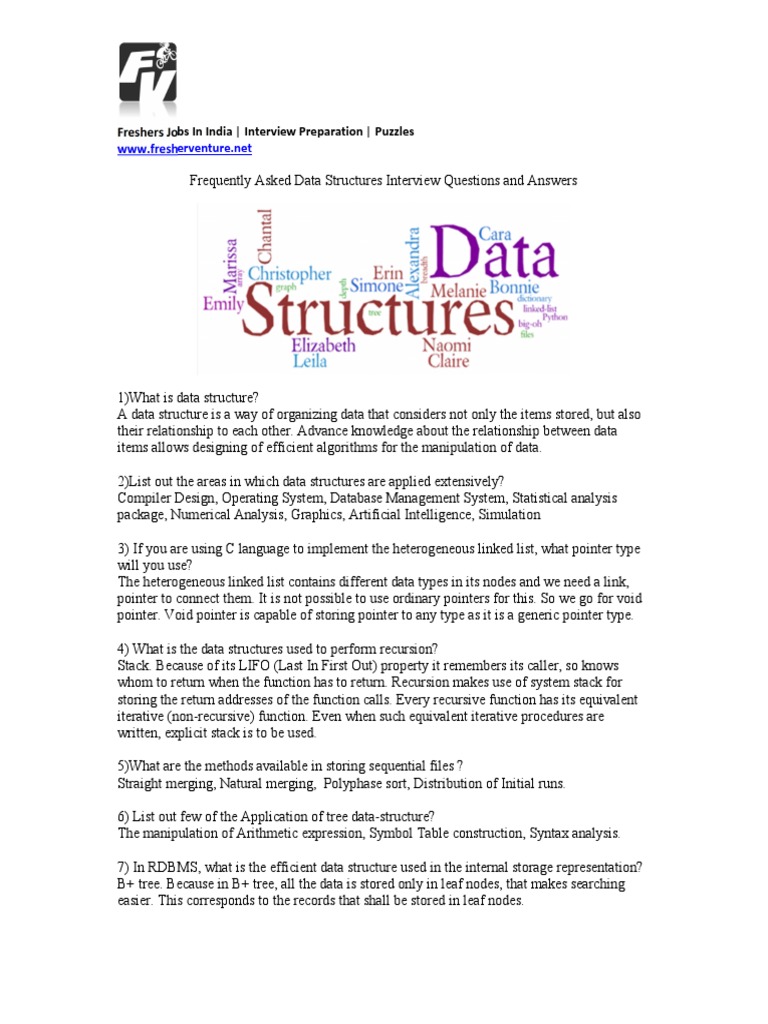 Data Structure Interview Questions and Answers PDF | PDF | Pointer ...