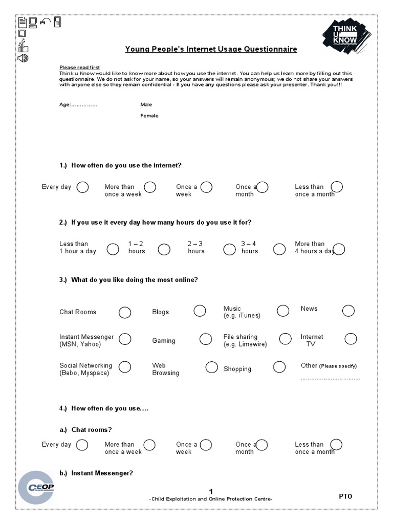 Young People's Internet Usage Survey | PDF