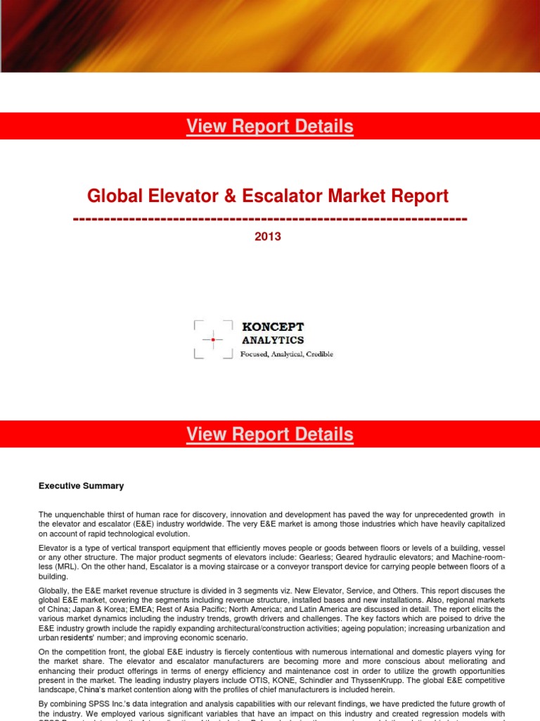 Global Escalator & Elevator Market Report: 2013 Edition-Koncept ...