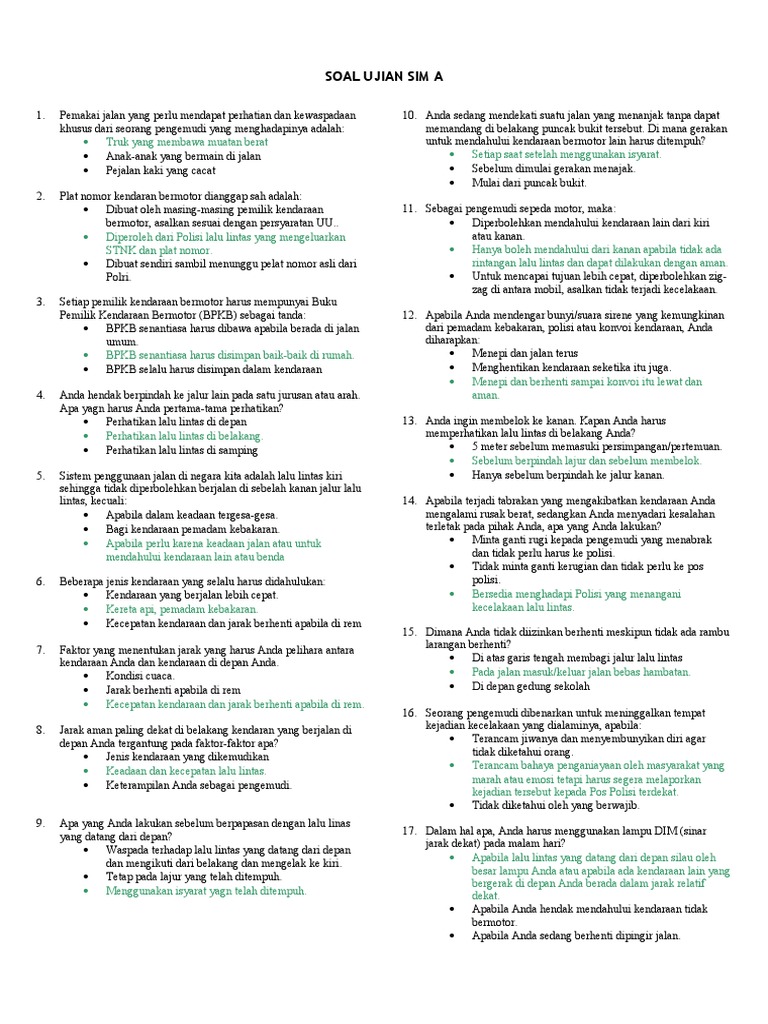 Soal Ujian Sim A