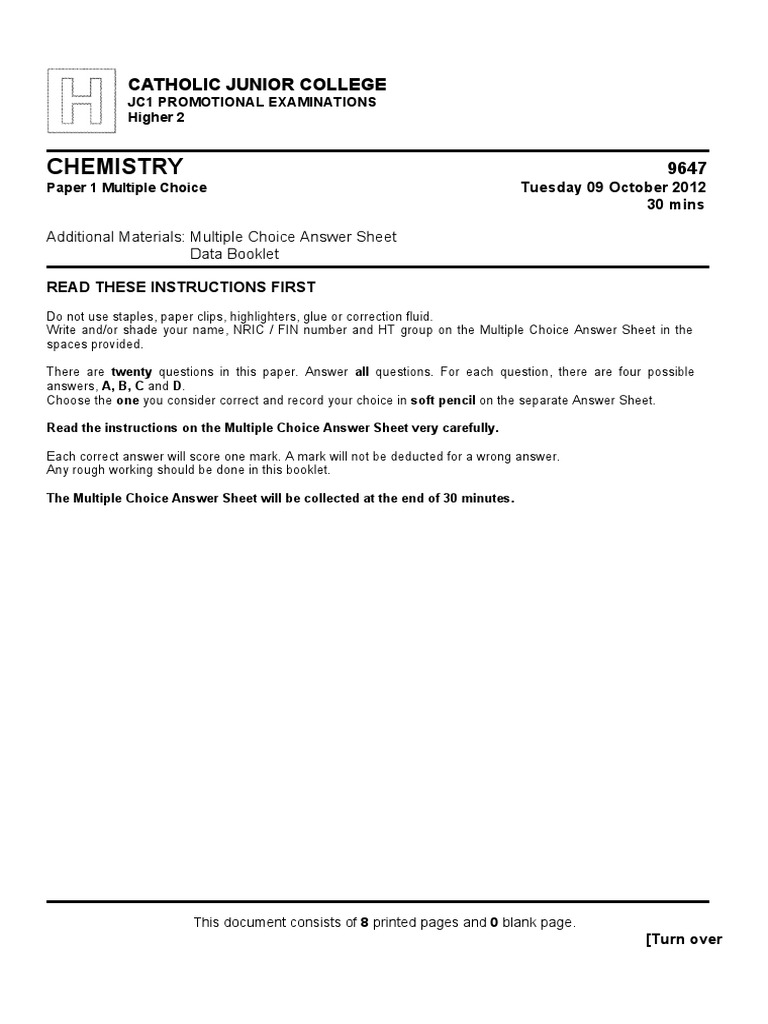 Jc1 H2 2012 Promos Paper 1 Solvation Chemical Reactions