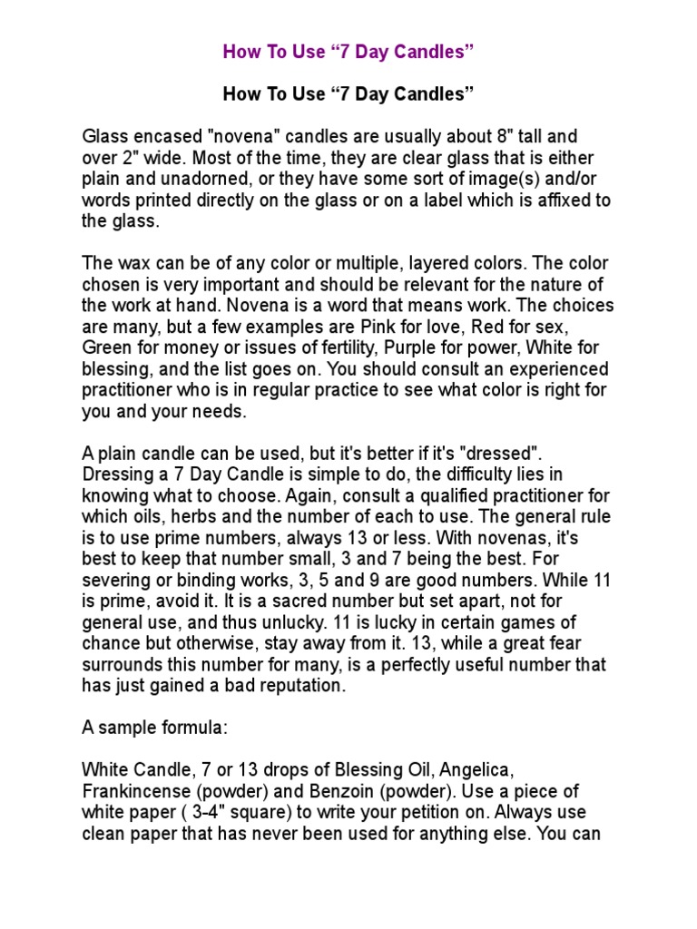 7 Day Candles Lesson Candle Color