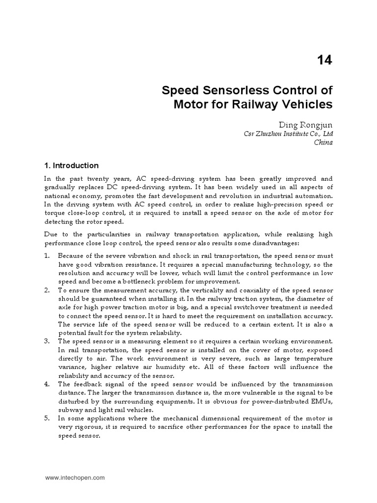 InTech-Speed Sensorless Control of Motor For Railway Vehicles | PDF ...