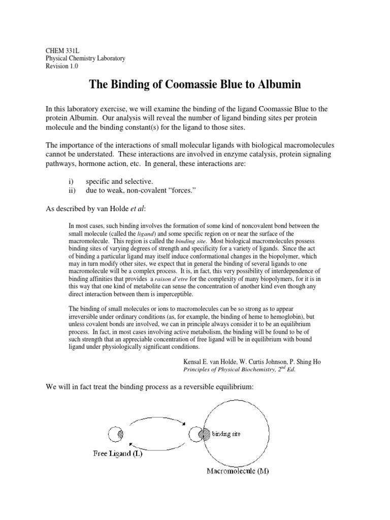 Coomassie Blue Binding to Albumin Experiment | PDF | Molecular Binding ...