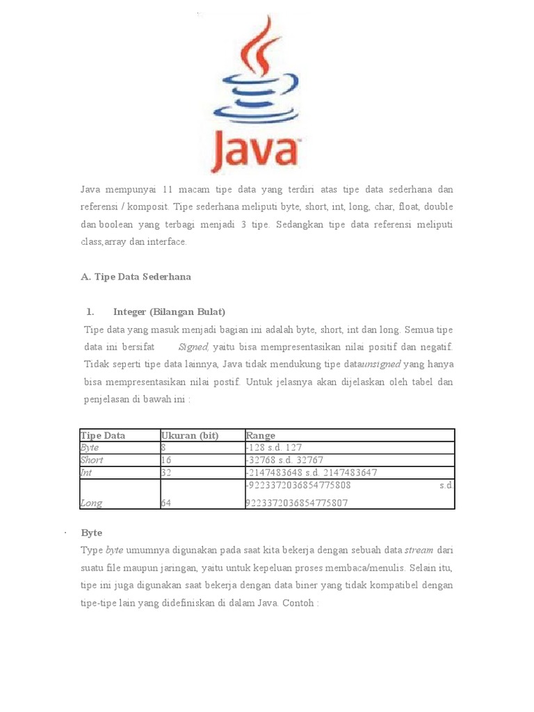 Tipe Data dalam Pemrograman Java | PDF | Komputer